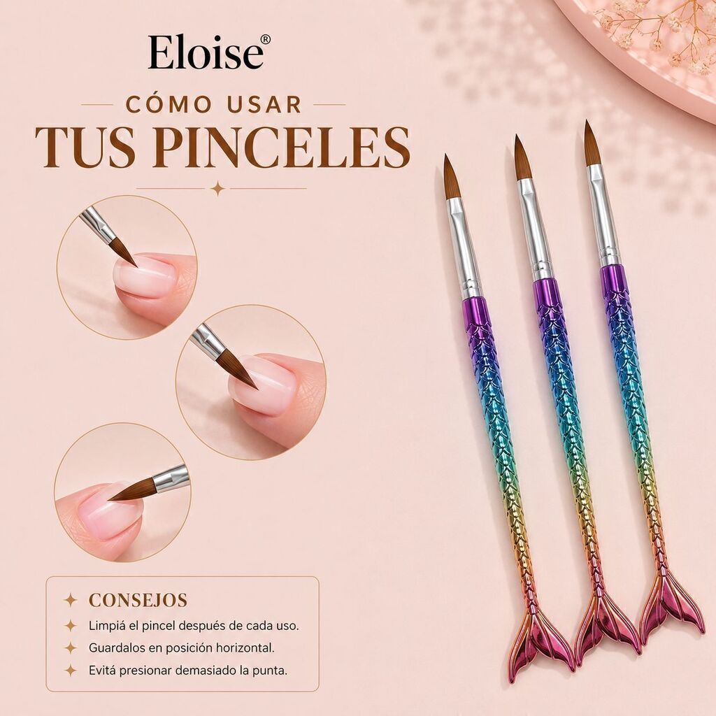Pincel acrilico x3 COLA DE SIRENA ELOISE