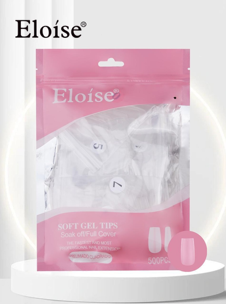[PL-PCU500, 010557] Tips soft gel PRELIMADO CUADRADO x500 ELOISE