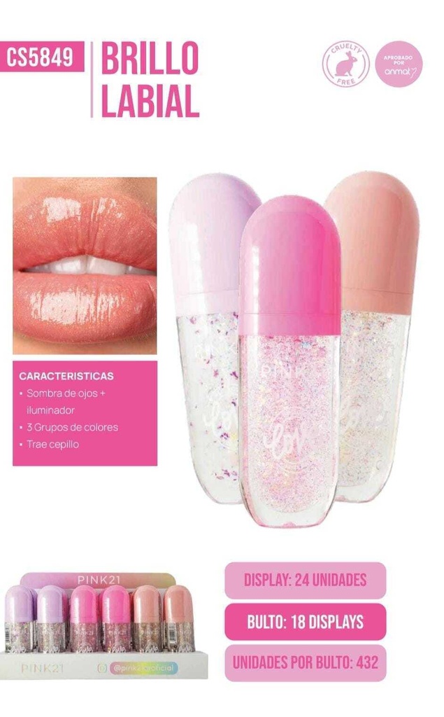 [PL-487276-CS5849] Lip gloss con glitter LOVE PINK 21