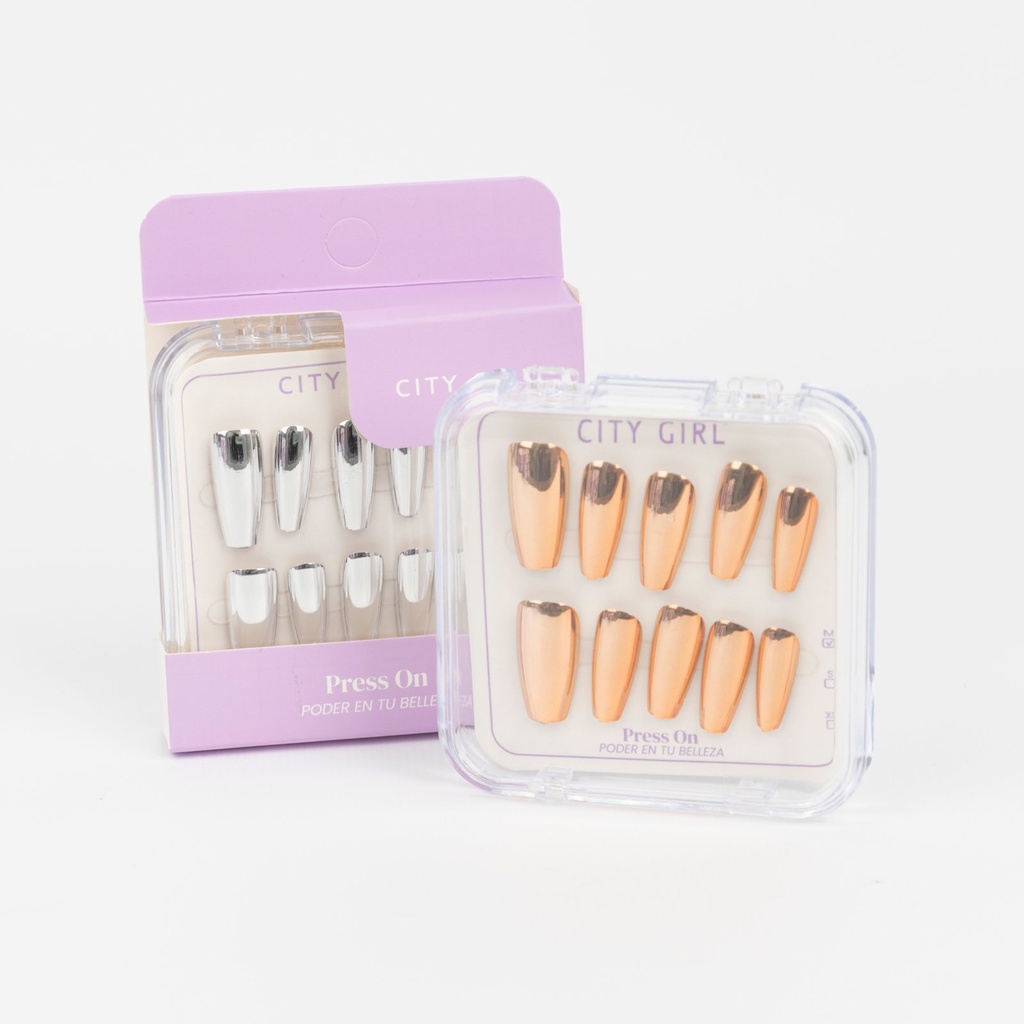 [PG-GOGO-20152/1032] UÑAS PRESS ON ALMOND CHROME CITY GIRL