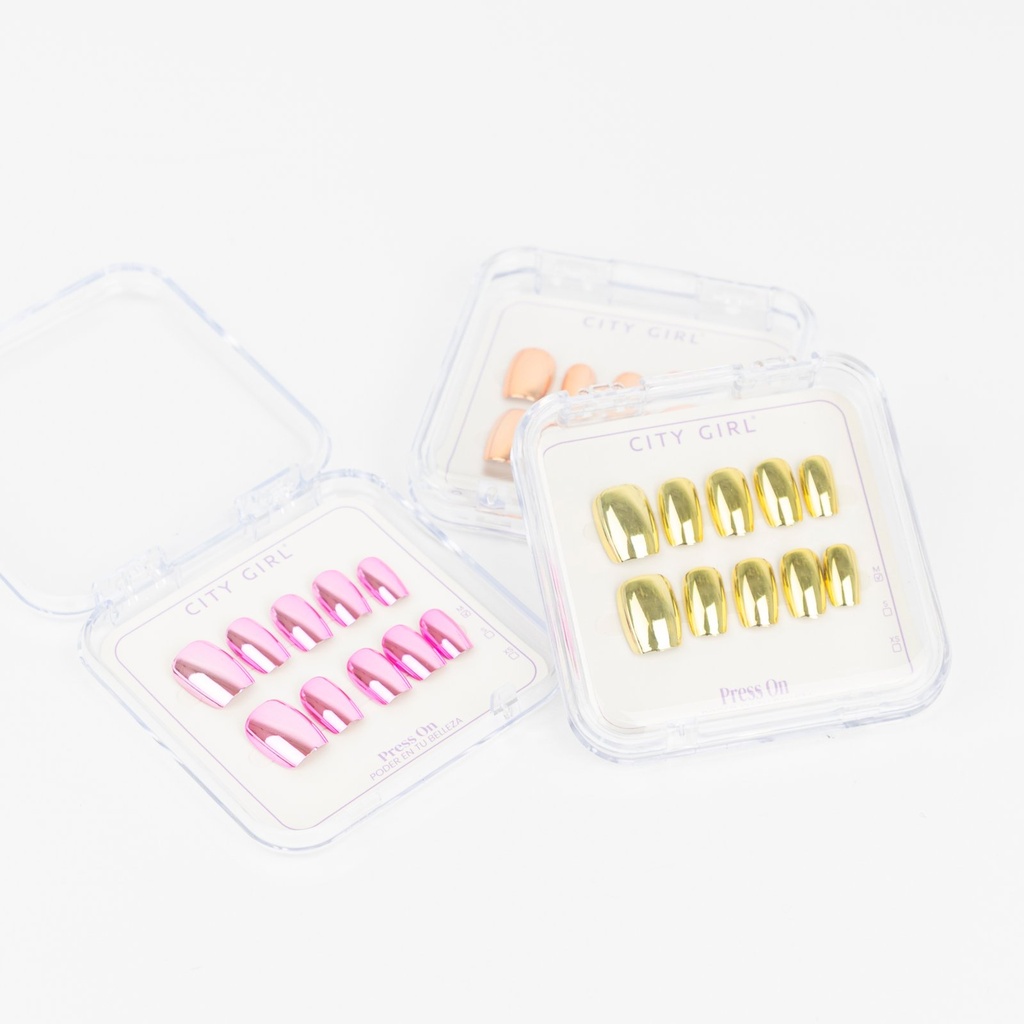 [PG-GOGO-20138/1030] UÑAS PRESS ON CUADRADAS CHROME CITY GIRL