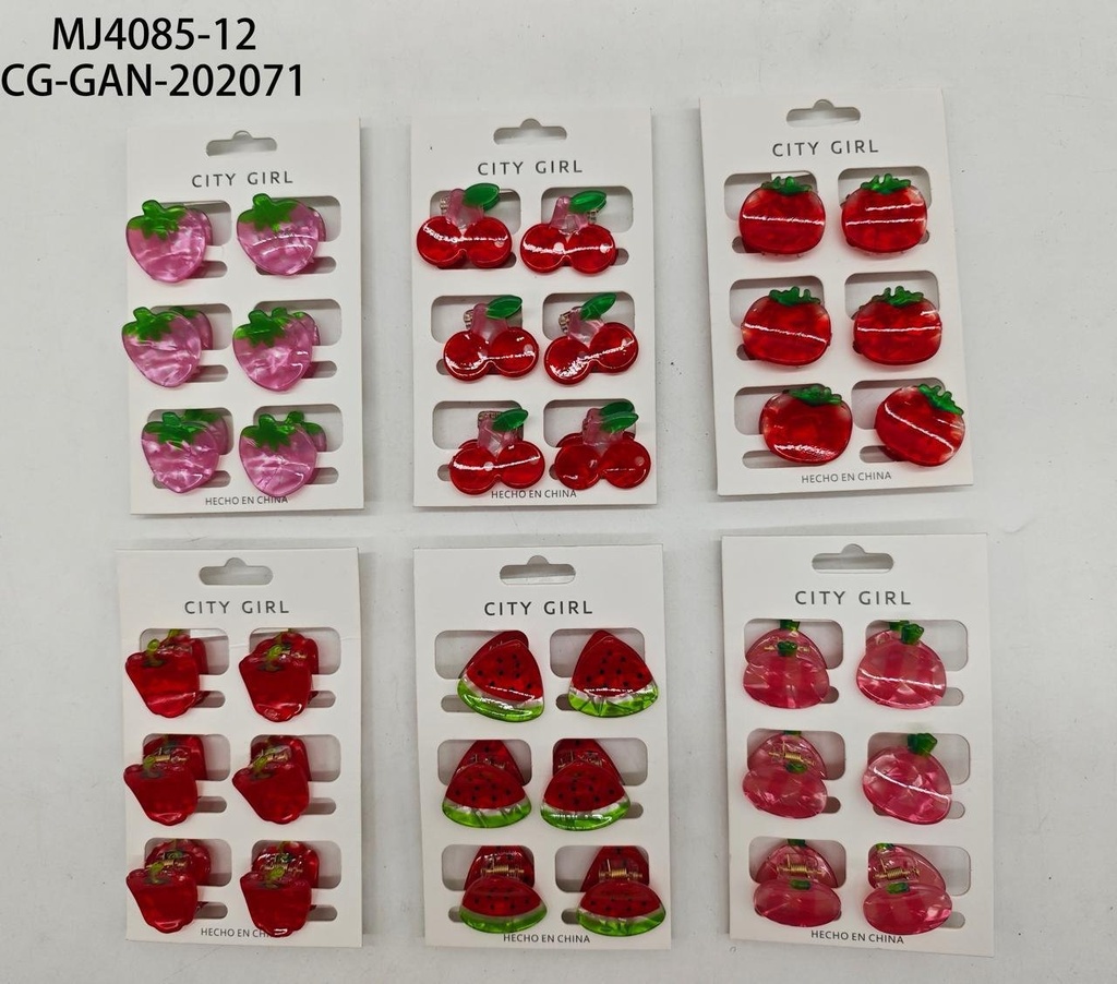 [PG-MJ4085-12] MINI BROCHES DE PELO FRUTITAS CITY GIRL – 6PCS