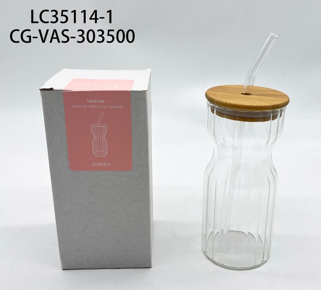 [PG-LC35114-1] VASO DE VIDRIO CON TAPA Y SORBETE CITY GIRL – 350ML
