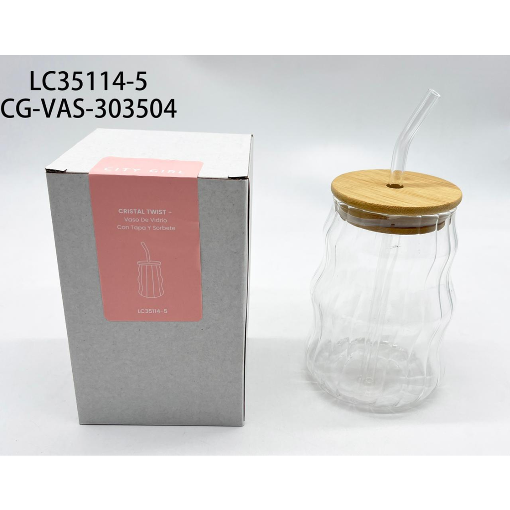 [PG-LC35114-5] VASO DE VIDRIO CON TAPA Y SORBETE CITY GIRL – 450ML