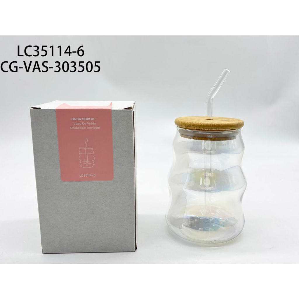 [PG-LC35114-6] VASO DE VIDRIO TORNASOL CON TAPA Y SORBETE CITY GIRL – 450ML