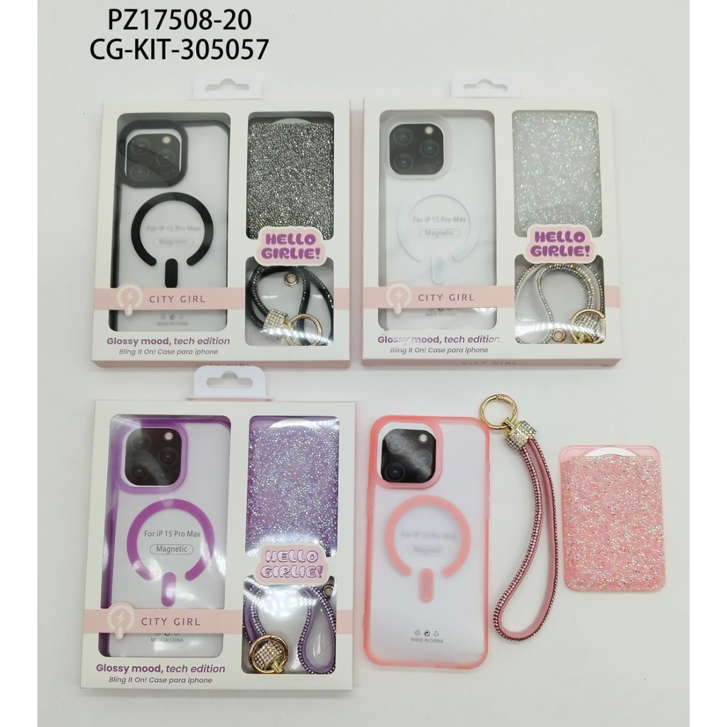 KIT DE FUNDA PARA IPHONE 15 PRO MAX CITY GIRL