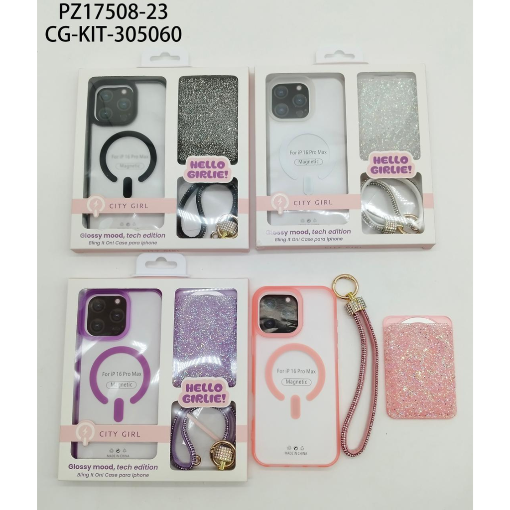 KIT DE FUNDA PARA IPHONE 16 PRO MAX CITY GIRL