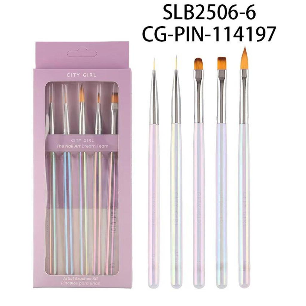 [PG-SLB2506-6] SET DE PINCELES NAIL ART CITY GIRL – 5PCS