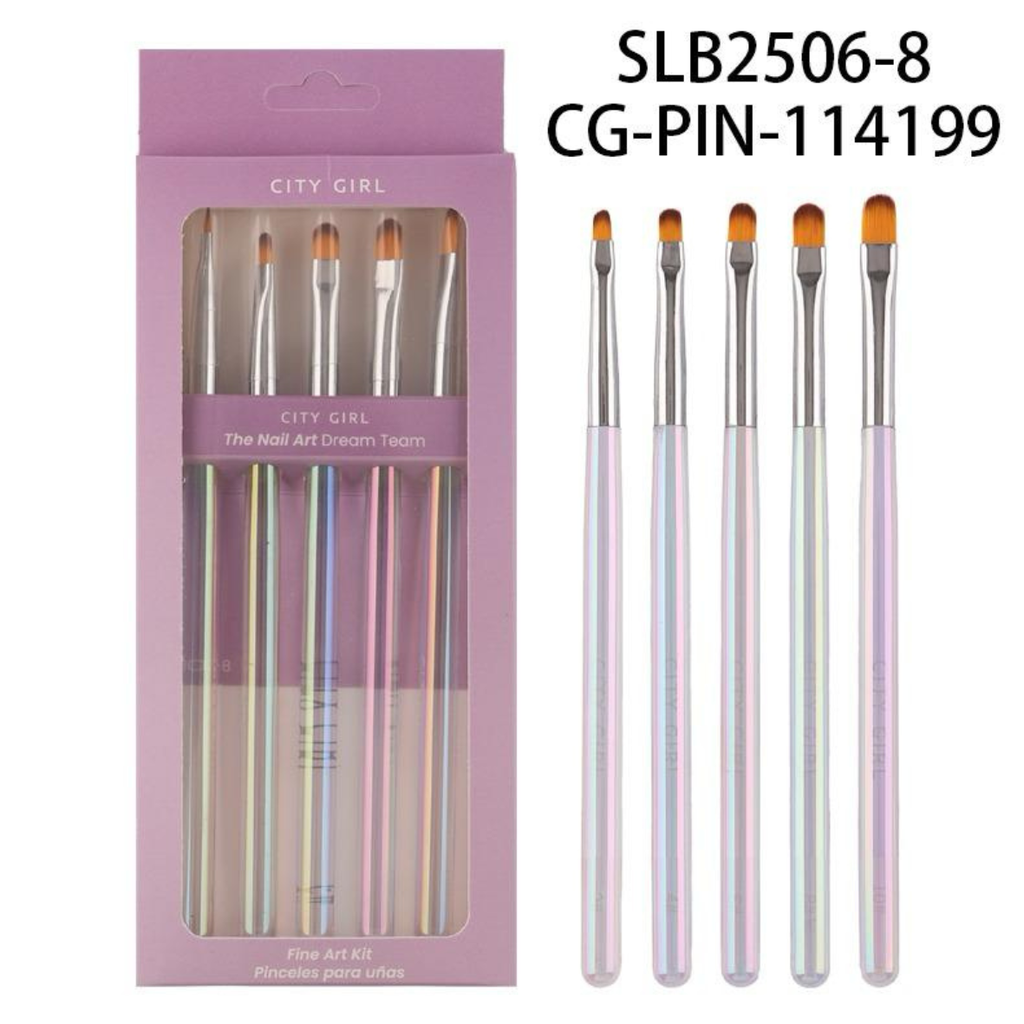 [PG-SLB2506-8] SET DE PINCELES NAIL ART CITY GIRL – 5PCS
