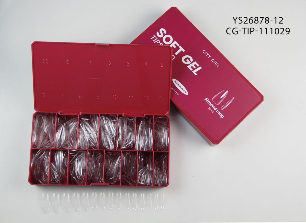 [PG-YS26878-12] SOFT GEL TIPS PRO ALMOND LONG 510PCS CITY GIRL