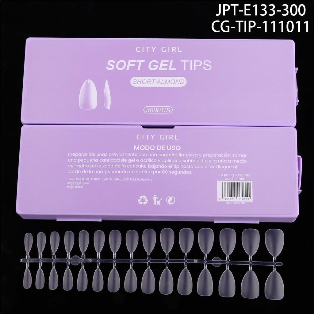 TIPS SOFT GEL SHORT ALMOND 300PCS CITY GIRL
