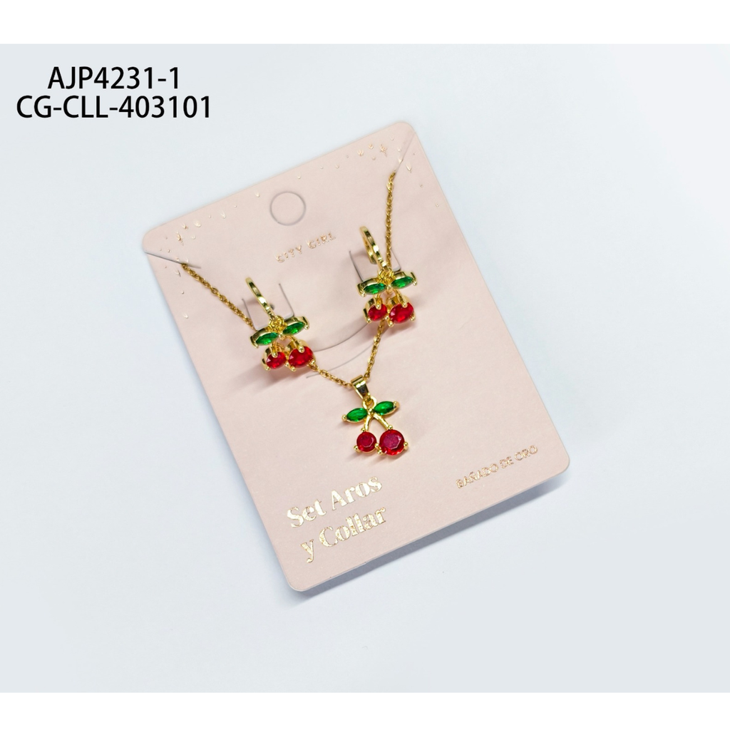 [PG-AJP4231-1] SET DE AROS Y COLLAR CEREZAS CITY GIRL