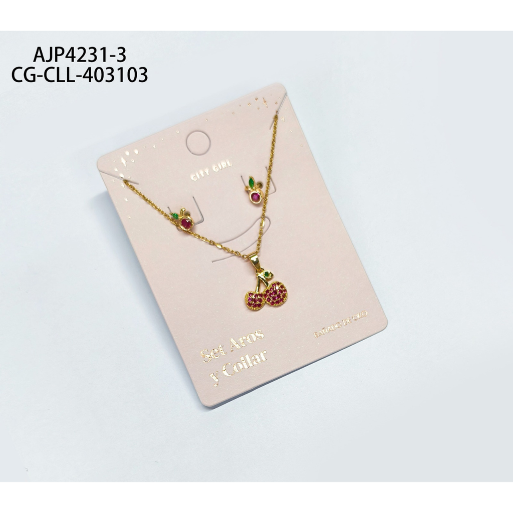 [PG-AJP4231-3] SET DE AROS Y COLLAR CEREZAS CITY GIRL