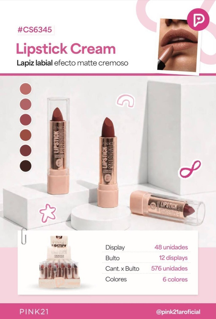 Labial en barra LIPSTICK CREAM PINK 21