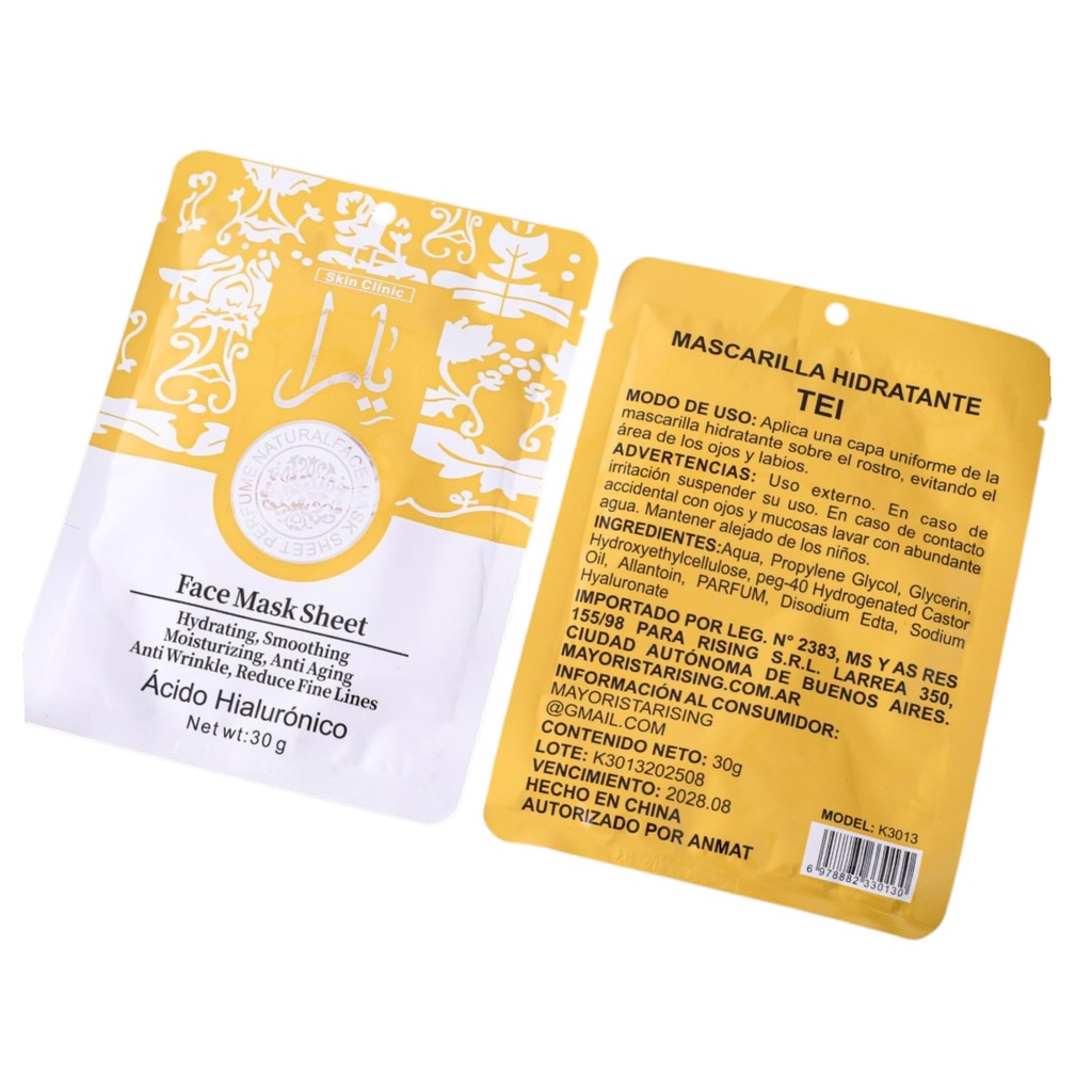 MASCARILLA FACIAL HIDRATANTE ÁCIDO HIALURÓNICO TEI