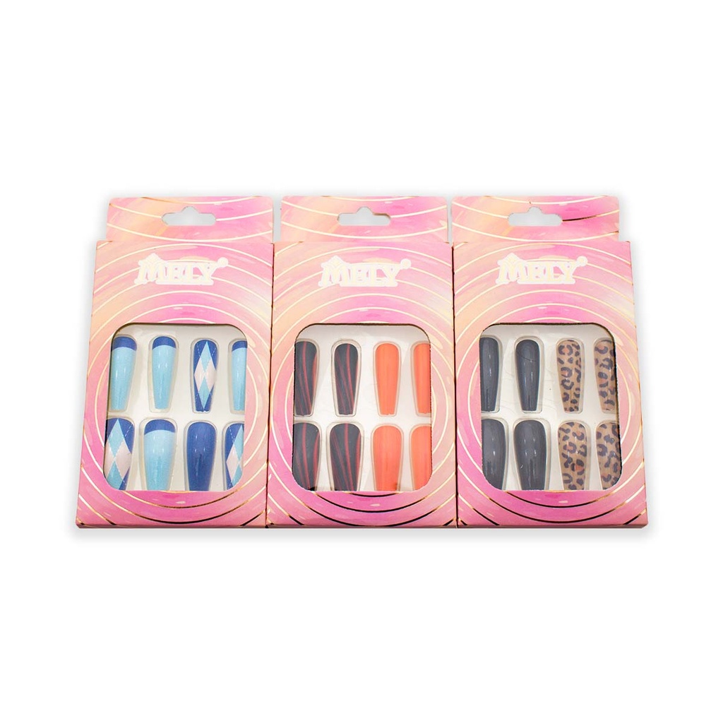[PM-LH-P782] PROMO 2×1 | UÑAS POSTIZAS DECORADAS CAJA ROSA COFFIN X12 MELY
