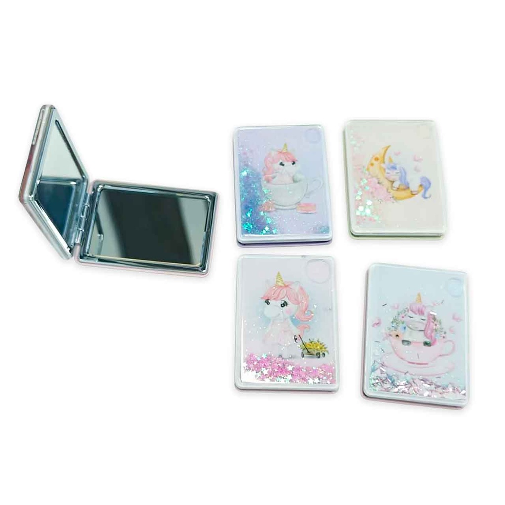 ESPEJO DE CARTERA CON GLITTER UNICORNIOS
