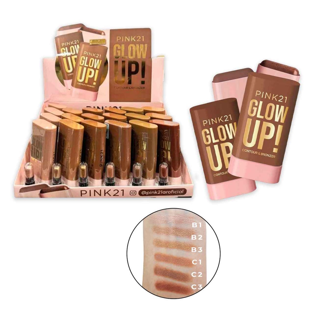 [PM-CS6001] CONTORNO Y BRONZER EN BARRA GLOW UP PINK 21