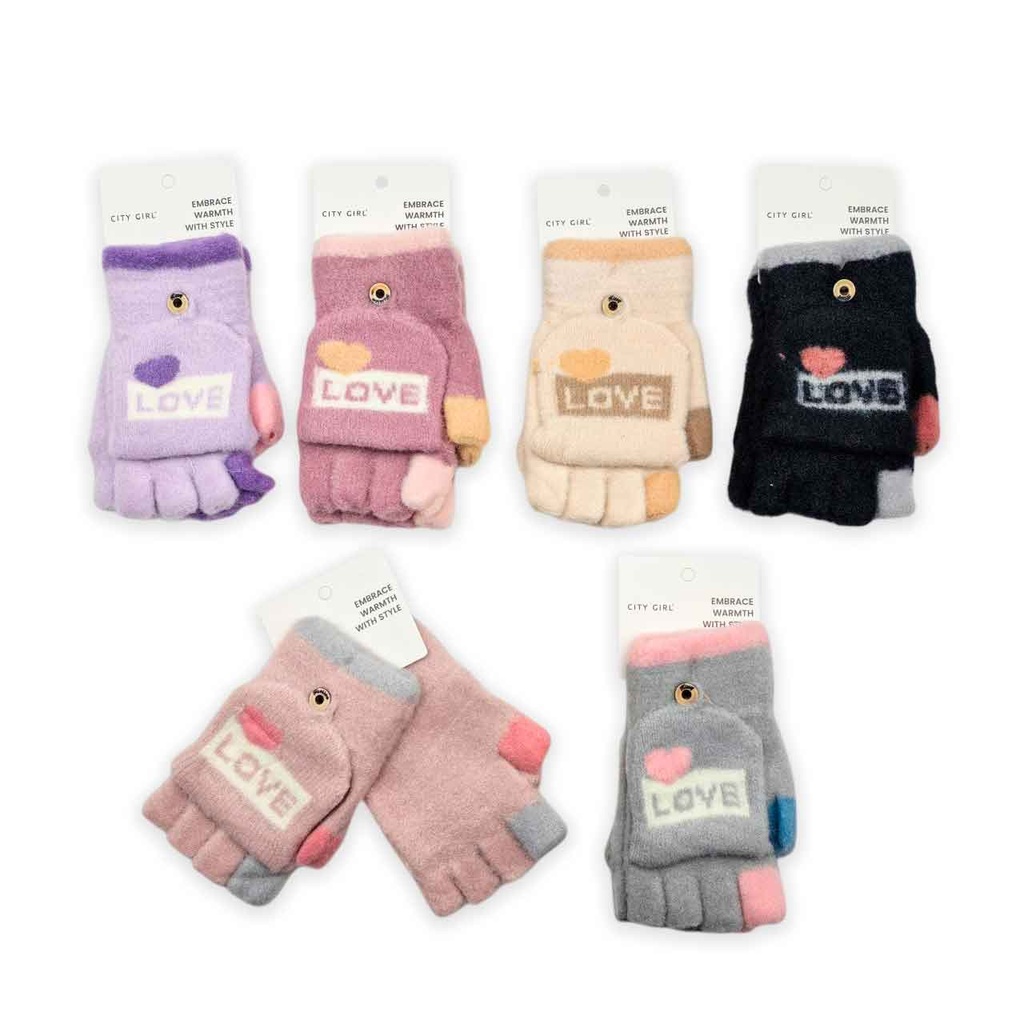 [PM-38095-1] GUANTES INFANTILES DE MEDIO DEDO CON MANOPLA LOVE