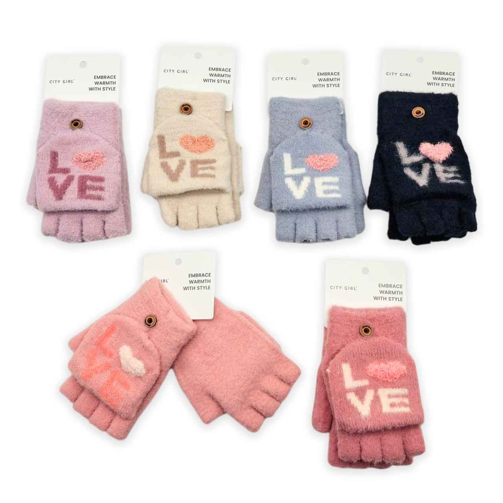 [PM-38095-3] GUANTES INFANTILES DE MEDIO DEDO CON MANOPLA LOVE