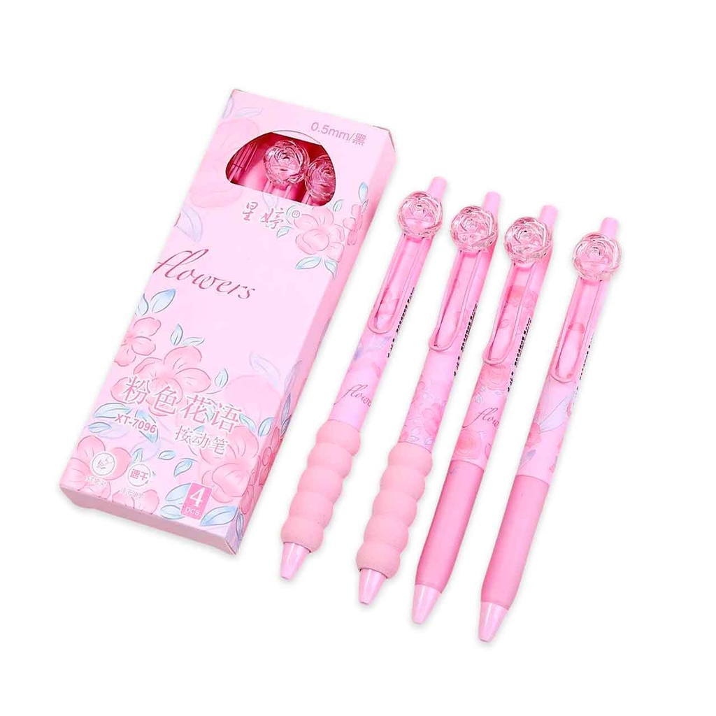 SET X4 LAPICERAS FLORES TINTA NEGRA