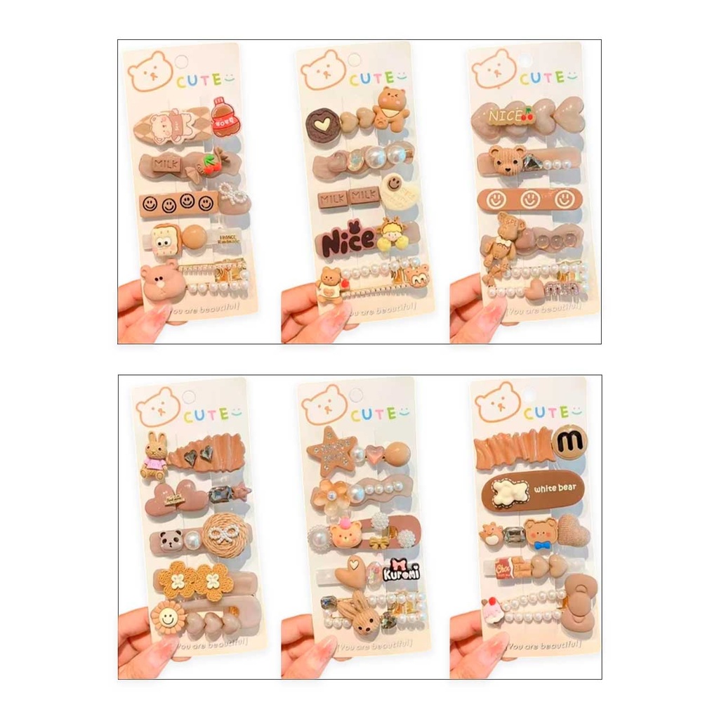 SET X5 HEBILLAS KAWAII MARRONES