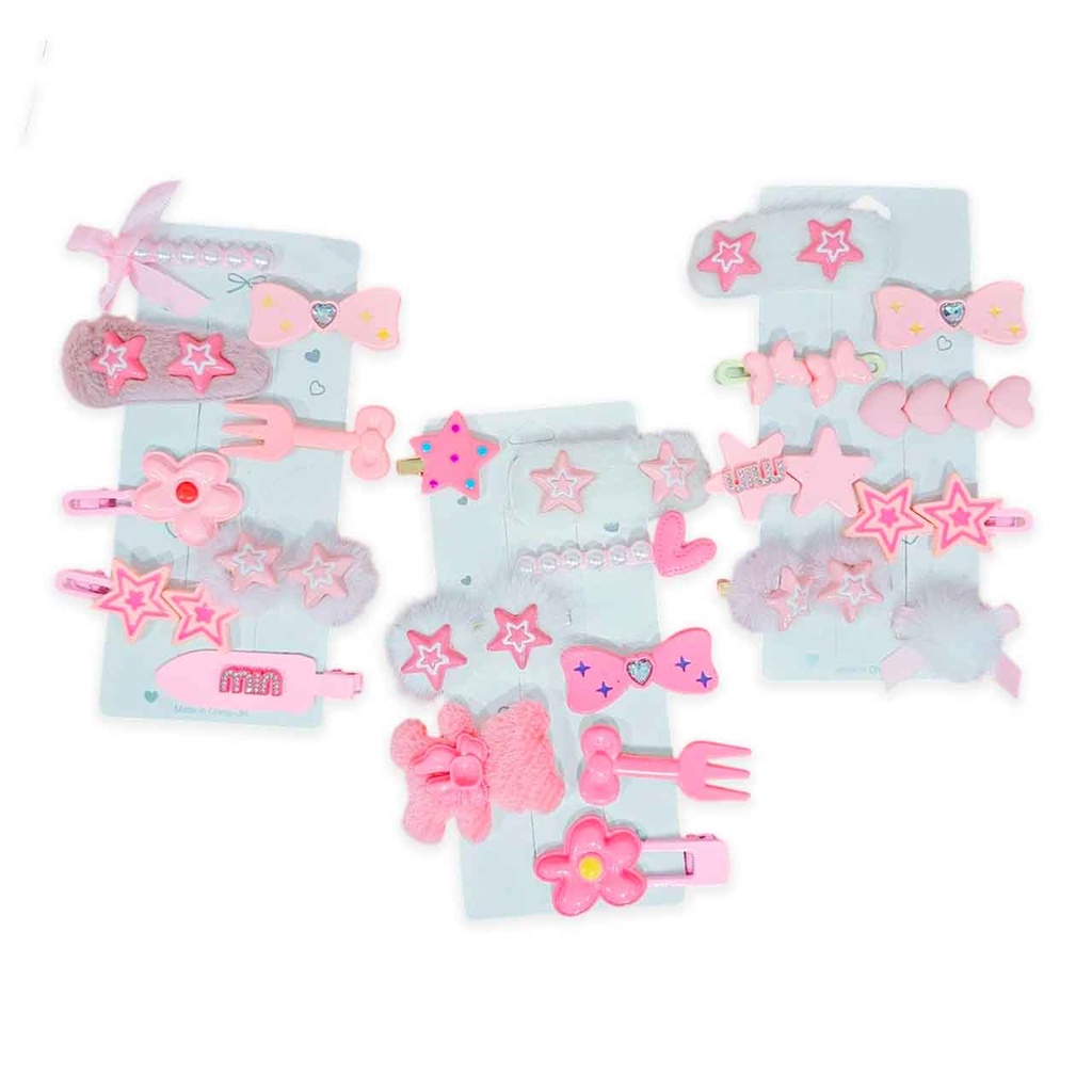 SET X8 HEBILLAS COLOR ROSA