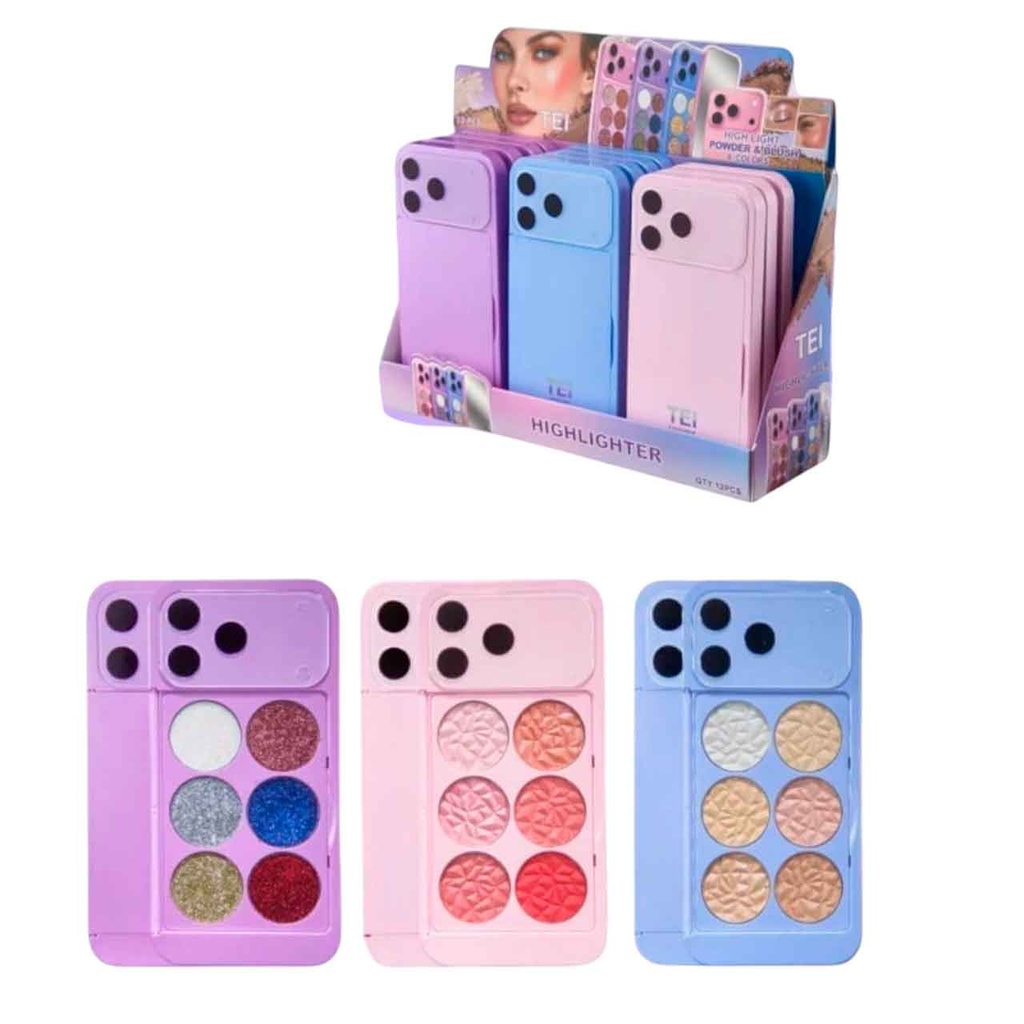 [PM-TEI8198B] PALETA DE ILUMINADOR Y GLITTER FORMA DE IPHONE TEI