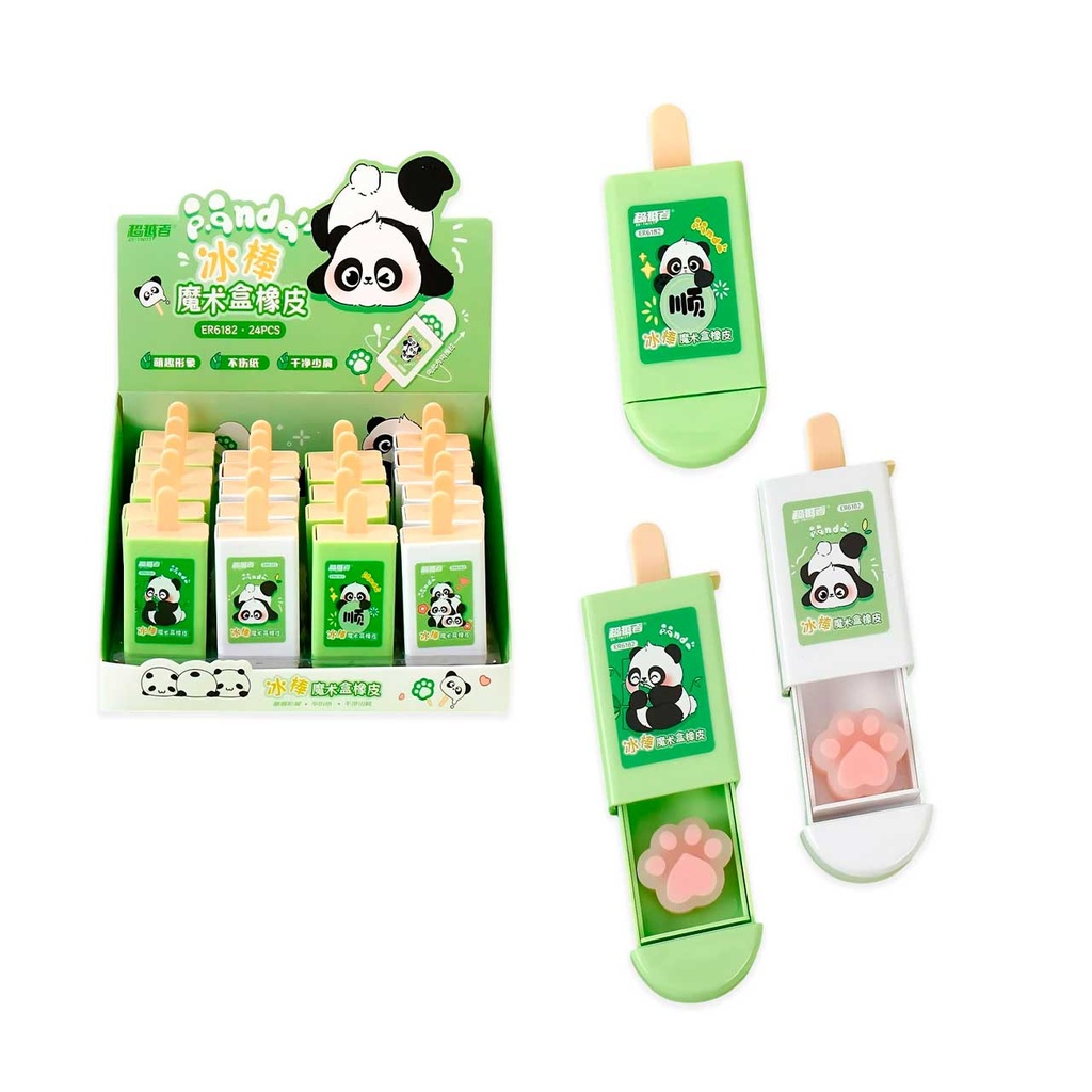 GOMA DE BORRAR EN ESTUCHE DE PANDA FORMA HELADO