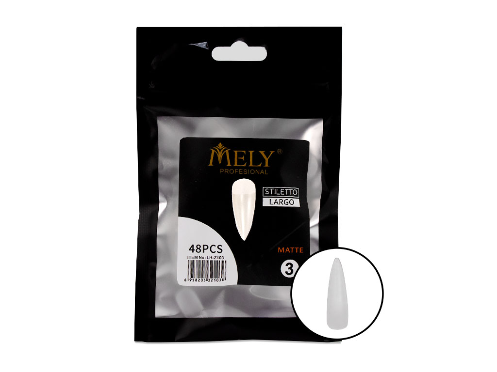 [PM-LH-Z103] UÑAS POSTIZAS CUBIERTA TOTAL MELY STILETTO LARGO MATTE X48PCS