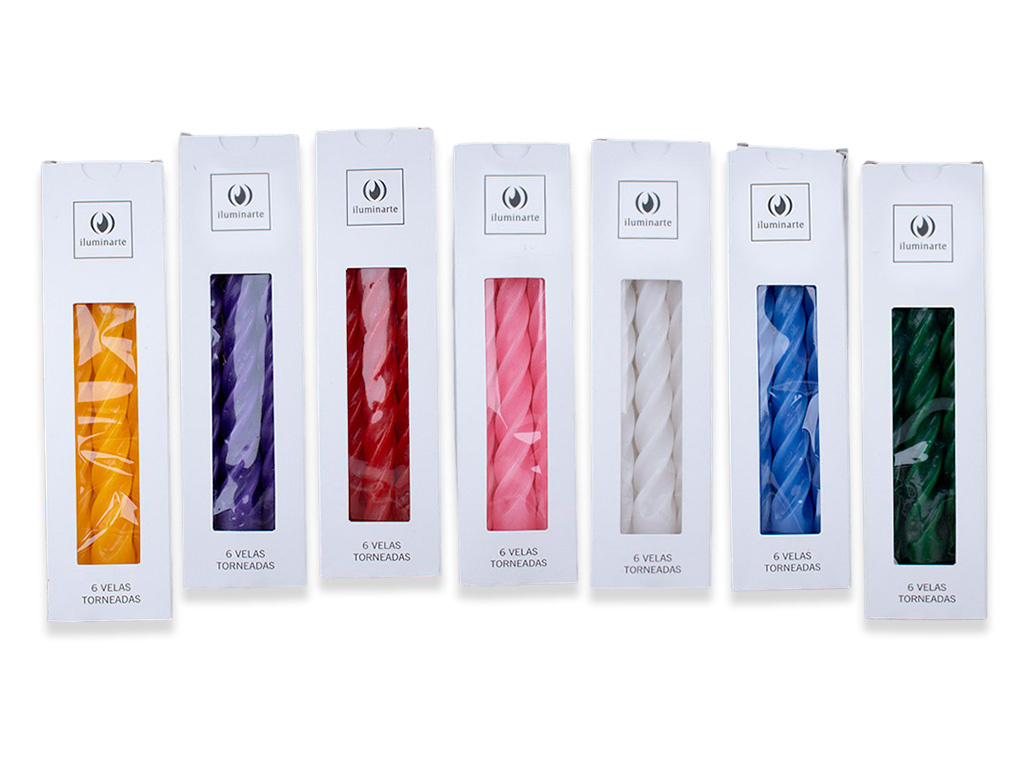 VELAS TORNEADAS COLORES SURTIDOS ILUMINARTE 15CM