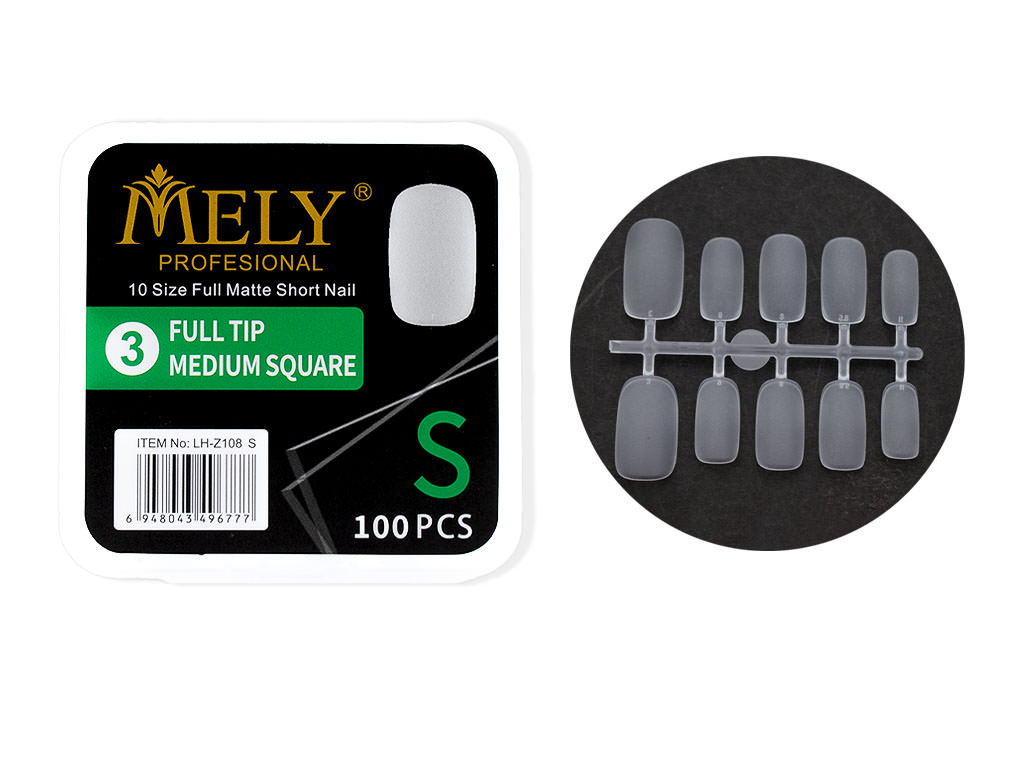 [PM-LH-Z108S/480] UÑAS POSTIZAS FORMA CUADRADA MEDIUM 100PCS TALLA S MELY