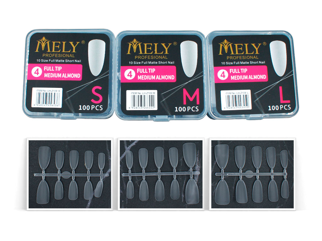 UÑAS POSTIZAS FORMA ALMENDRA MEDIUM 100PCS TALLA S MELY