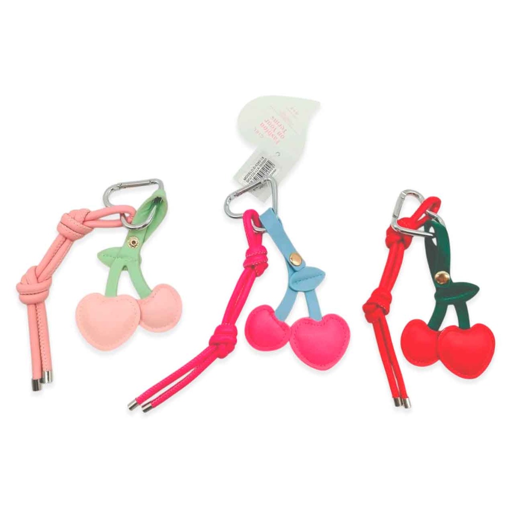 [PM-D-5285-18] LLAVERO CHARM CON CEREZAS Y CORAZÓN