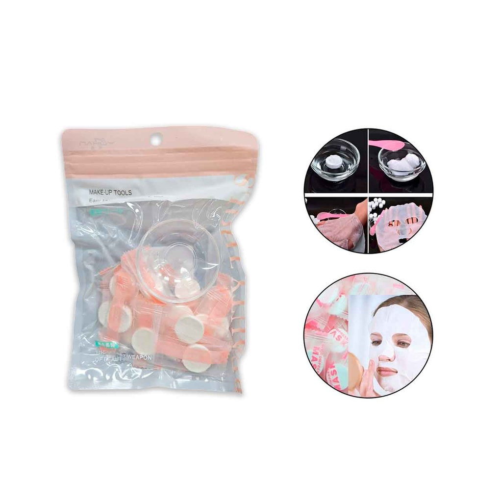 MASCARILLAS FACIALES COMPRIMIDAS DE SEDA x30PCS CON MINI BOWL