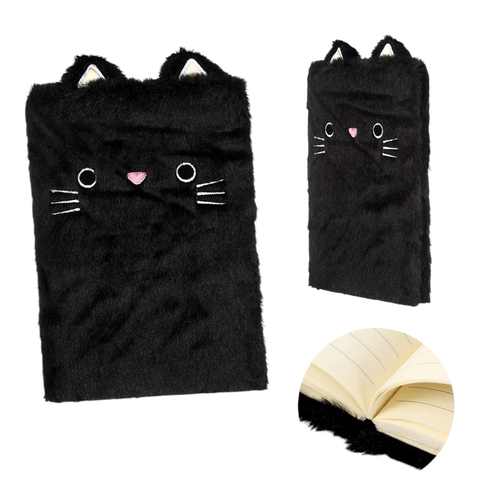 CUADERNO CON PELUCHITO GATO NEGRO 23.5x15CM