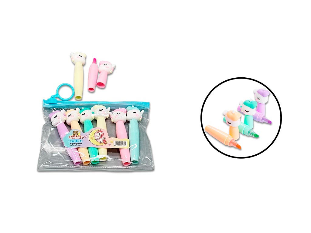 SET DE RESALTADORES TAPA UNICORNIO 6 UNIDADES