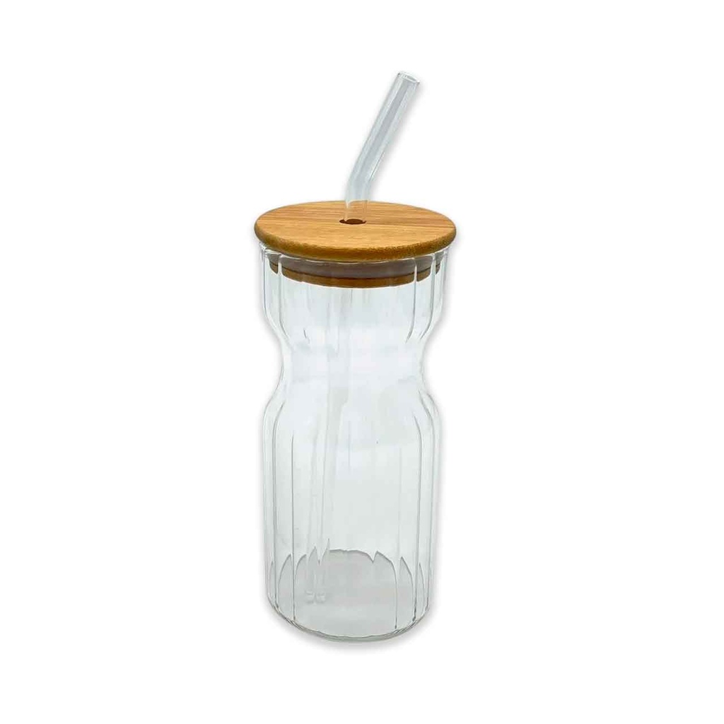 [PM-LC35114-1] VASO DE VIDRIO ALTO CON TAPA Y SORBETE