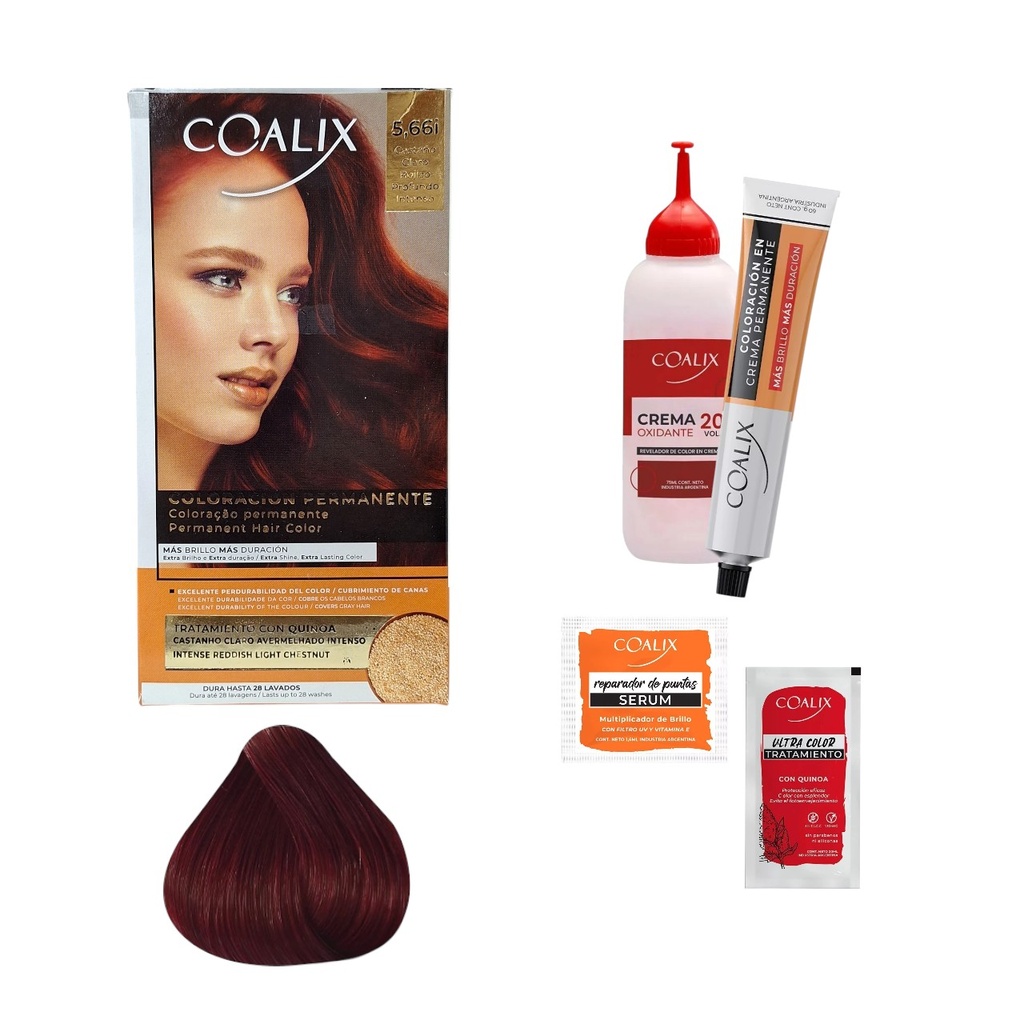 KIT DE COLORACIÓN EN CREMA 5.66i CASTAÑO CLARO ROJIZO PROFUNDO INTENSO COALIX