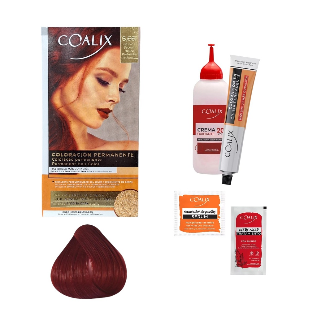 KIT DE COLORACIÓN EN CREMA 6.66i RUBIO OSCURO ROJIZO PROFUNDO INTENSO COALIX