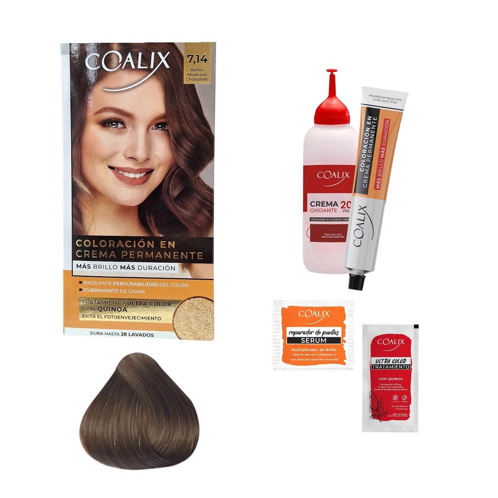 KIT DE COLORACIÓN EN CREMA 7.14 RUBIO MEDIANO CHOCOLATE COALIX