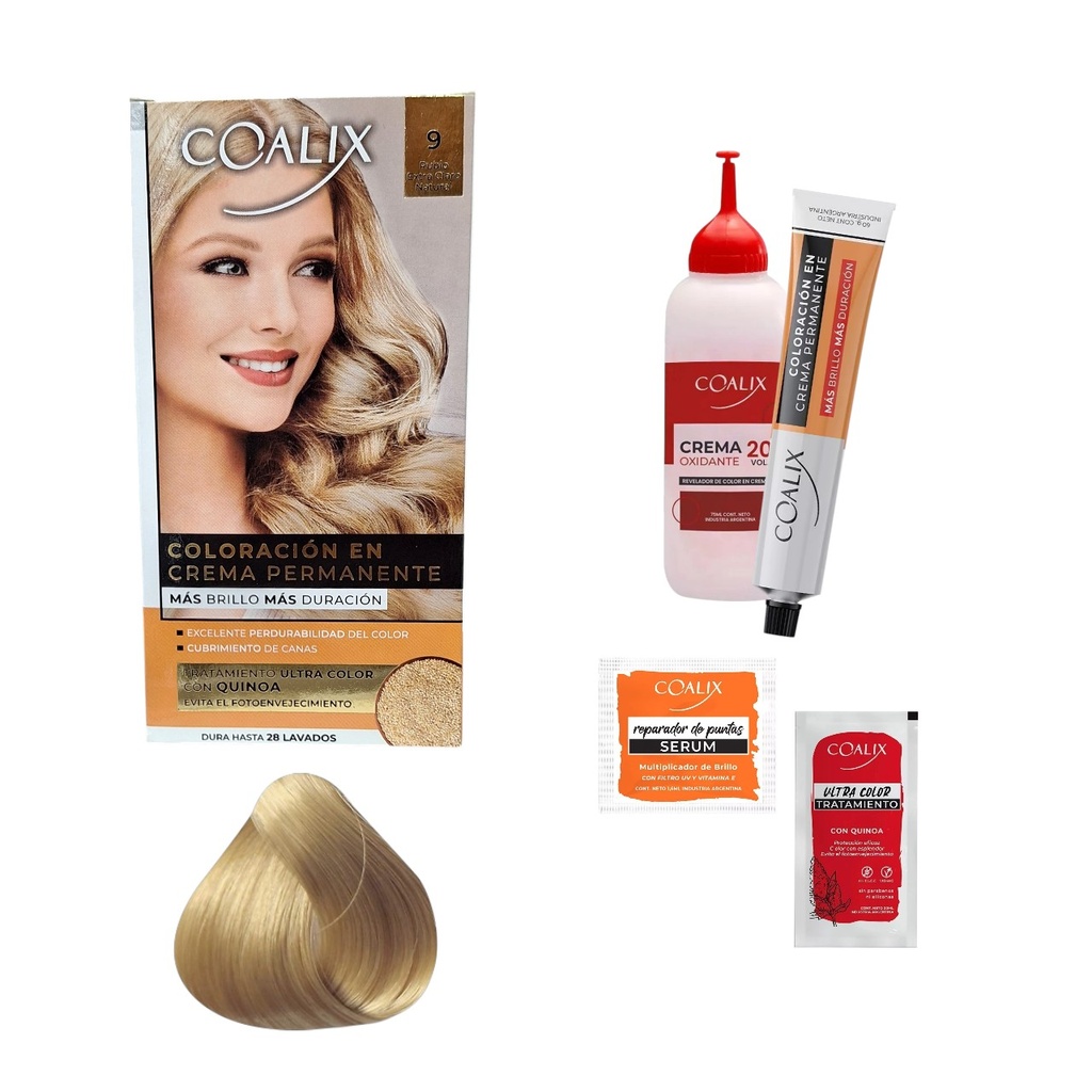 KIT DE COLORACIÓN EN CREMA 9 RUBIO EXTRA CLARO NATURAL COALIX