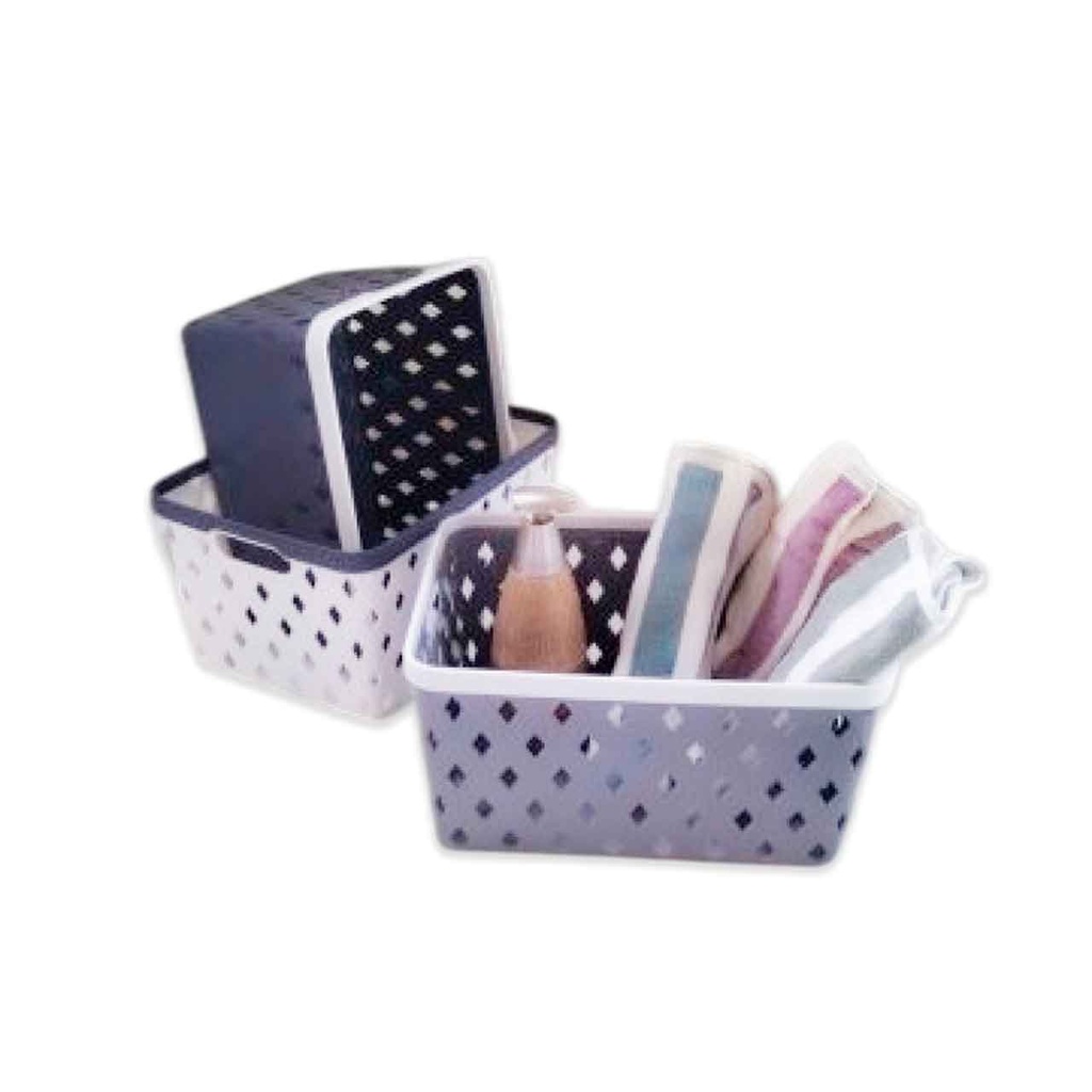 CANASTO ORGANIZADOR BLANCO Y GRIS 30x21x16 CM