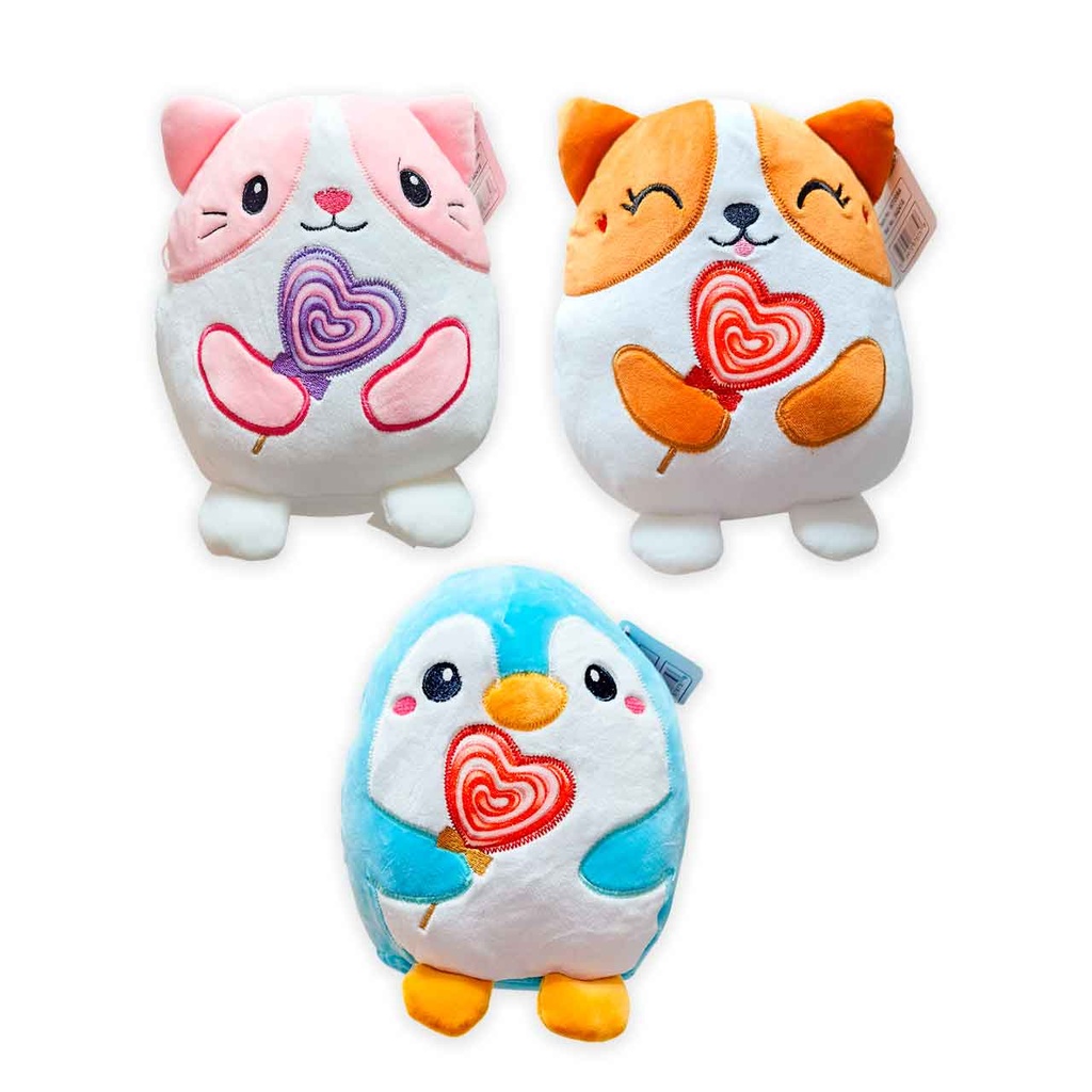 PELUCHE DE ANIMAL CON PALETA DE CORAZÓN 25CM APROX