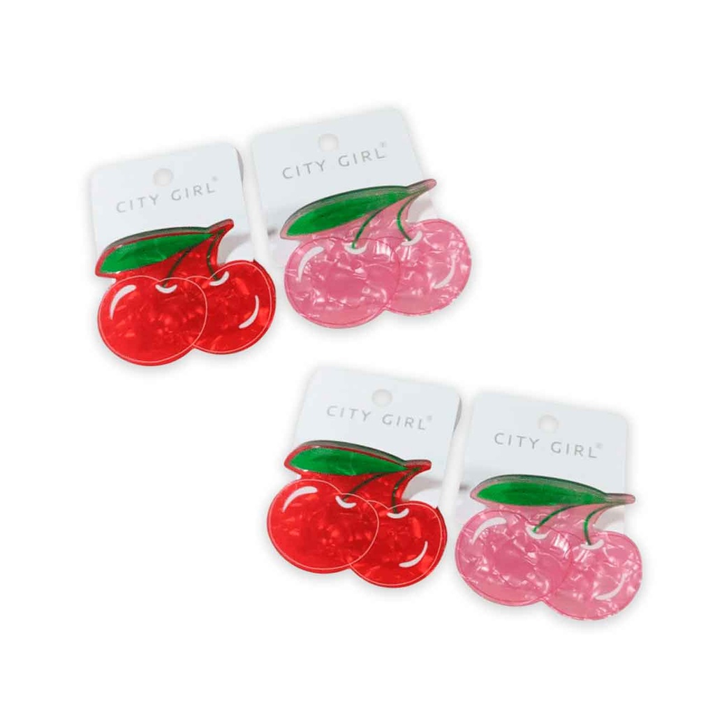 BROCHE DE CABELLO DE CEREZAS ROSA/ROJO