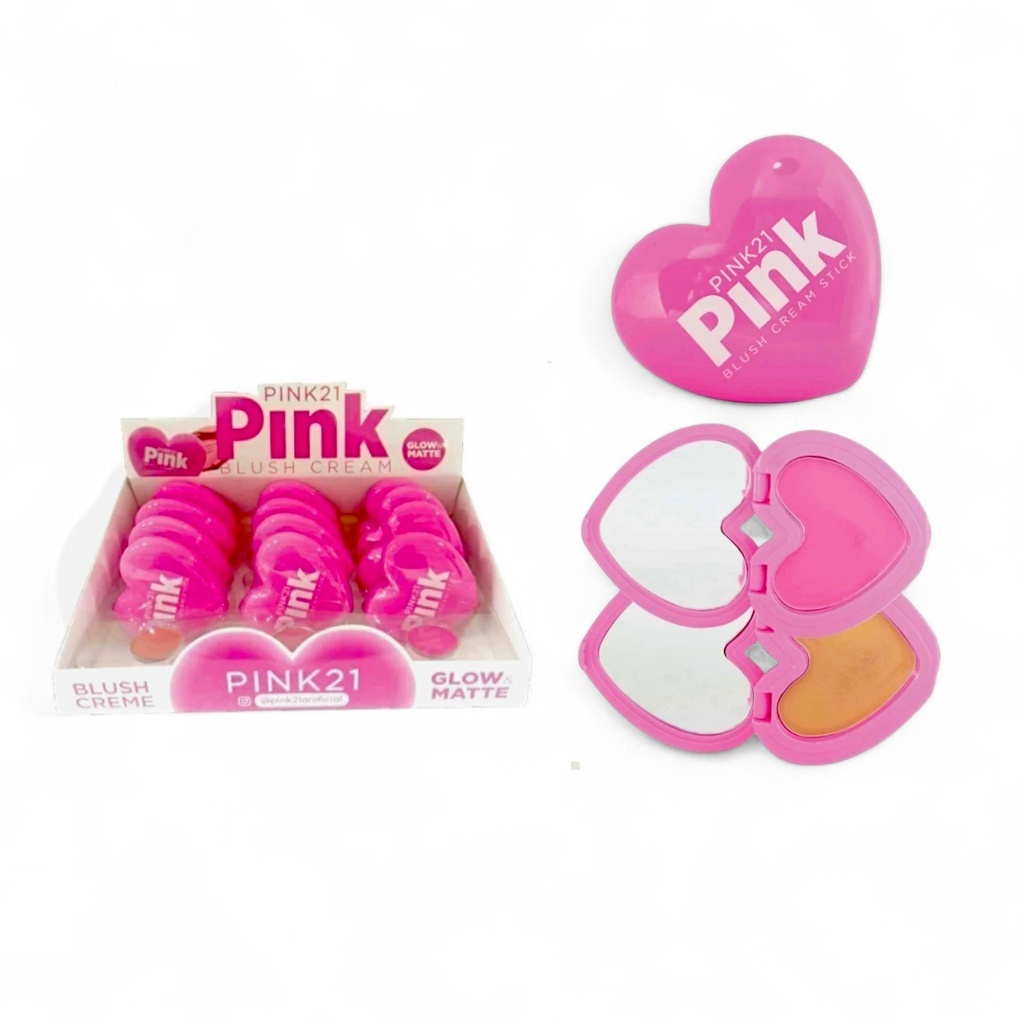 [PM-CS6042] RUBOR EN CREMA CORAZÓN CON ESPEJO PINK 21