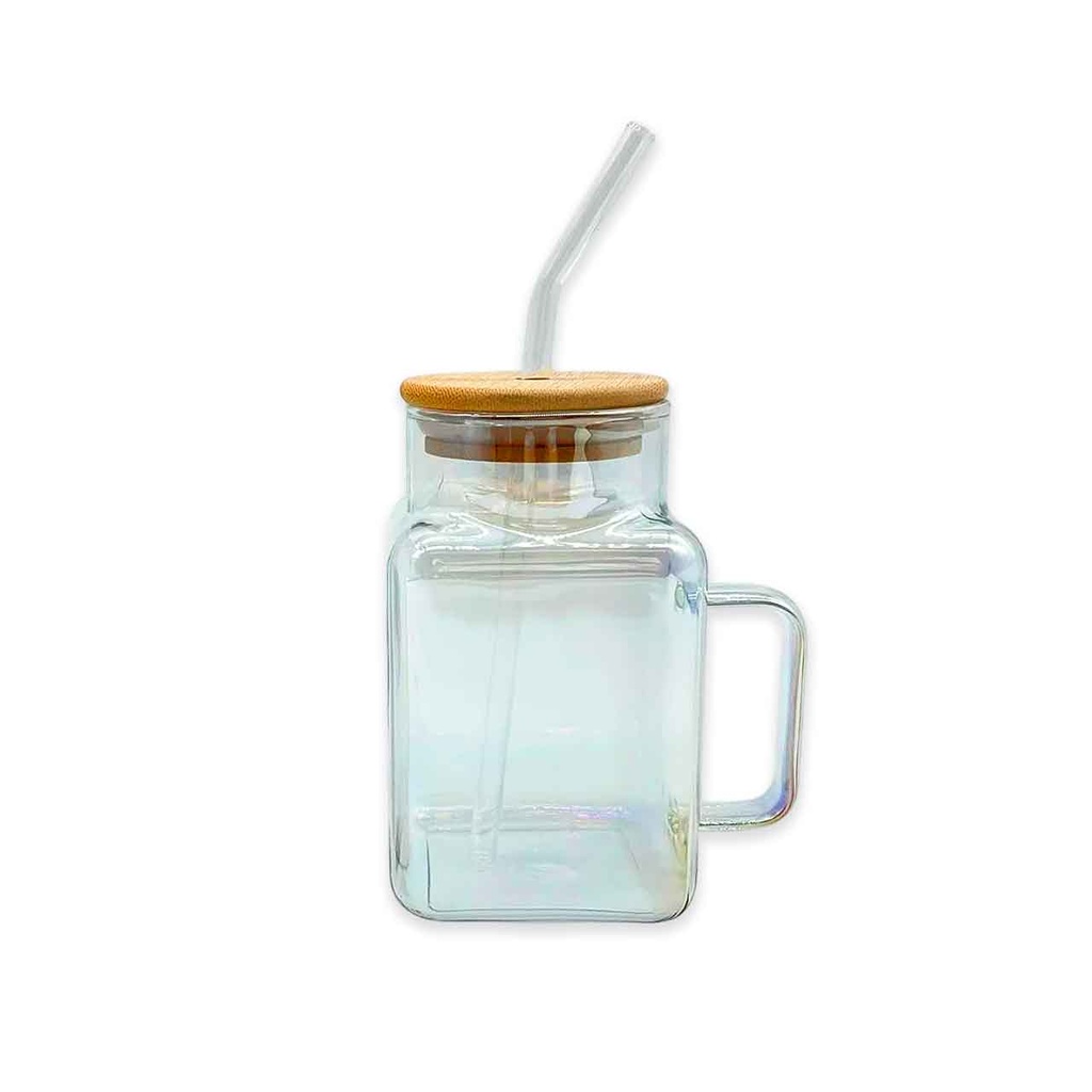 VASO DE VIDRIO CUADRADO EFECTO TORNASOLADO