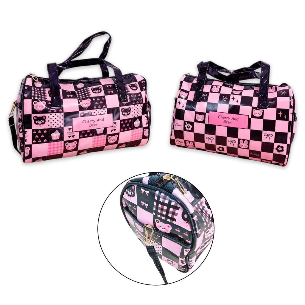 [PM-UT527001] CARTERA BANDOLERA ROSA Y NEGRO 26x20x14CM