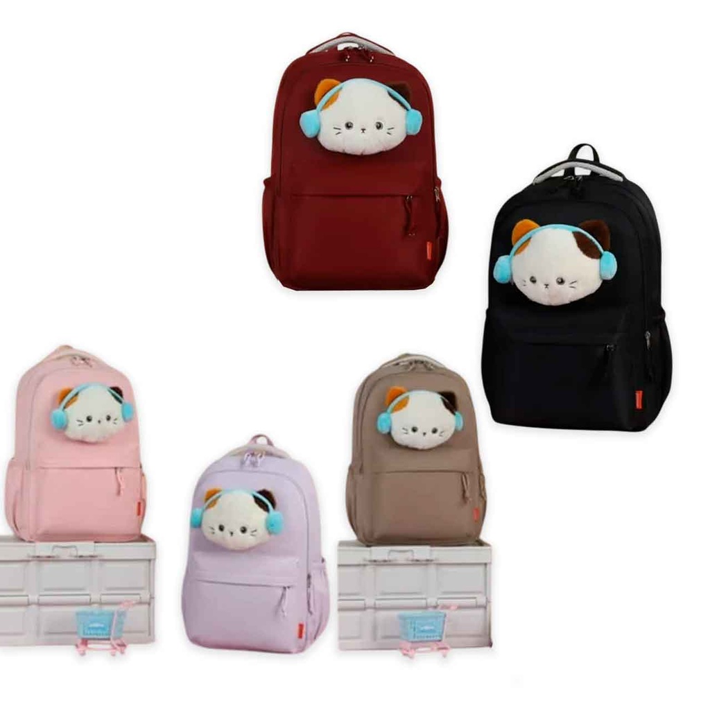 MOCHILA ESCOLAR CON PELUCHE DE GATO