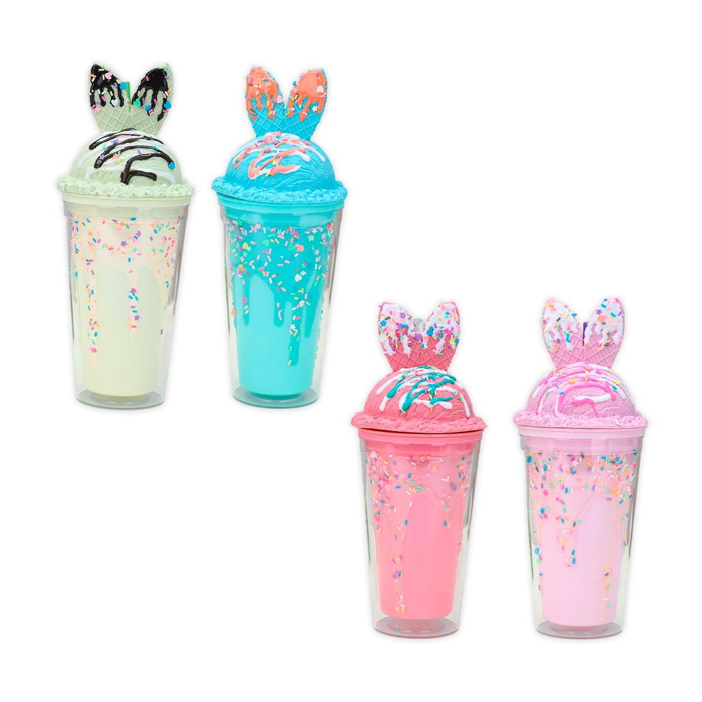 VASO CON TAPA FORMA DE HELADO CON OREJAS 450ML